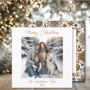 Cartão De Festividades Natal bonito e Dourado da família