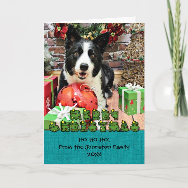 Cartão De Festividades Natal - border collie - Yaeger (Frente)