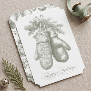 Cartão De Festividades Natal Botânico Corporativo de Inverno Verde Vintag