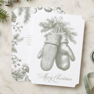 Cartão De Festividades Natal Botânico de Inverno Verde Vintage Alegre