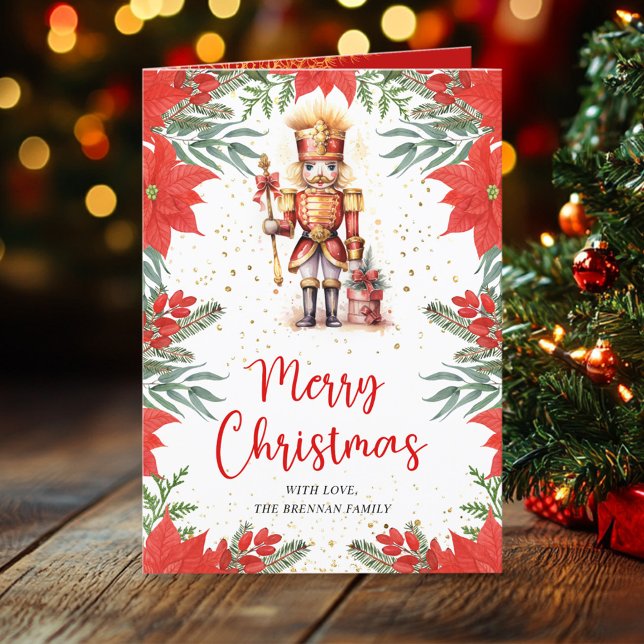 Cartão De Festividades Natal Botânico do Festivo Tradicional (Traditional Festive Nutcracker Botanical Christmas Holiday Card)