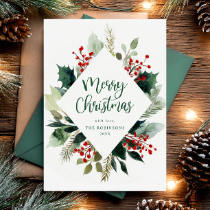 Cartão De Festividades Natal Botânico Elegante Verde 