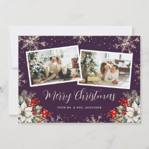 Cartão De Festividades Natal Botânico Foto Casamento Recente Roxo 2