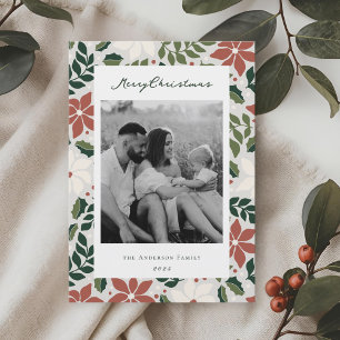 Cartão De Festividades Natal Botânico Foto da Família Dois Lados