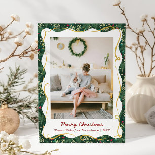 Cartão De Festividades Natal Botânico Verde Escuro 1 Foto