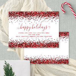 Cartão De Festividades Natal branco dos feriados felizes do Glam Red Glit