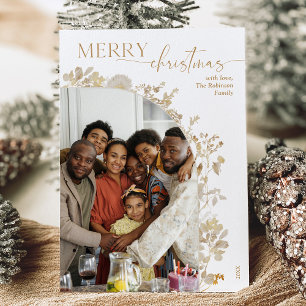 Cartão De Festividades Natal branco Dourado com Arco Fotográfico mínimo 1