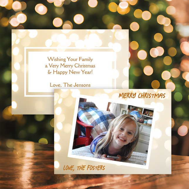 Cartão De Festividades Natal Branco e Dourado Bokeh Foto Feriado (Criador carregado)