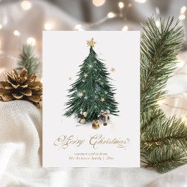 Cartão De Festividades Natal Branco e Dourado de Luxo