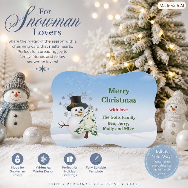 Cartão De Festividades Natal Branco Fantasioso do Homem de Neve  (Criador carregado)