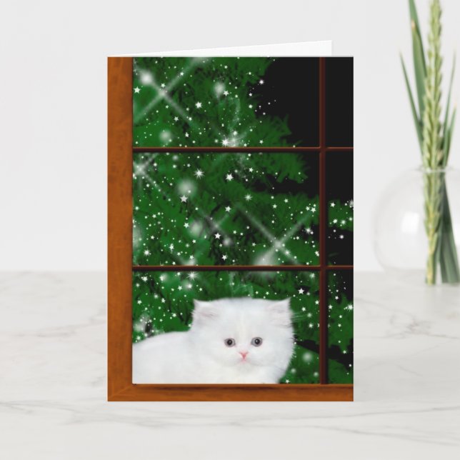 Cartão De Festividades Natal branco para o gatinho persa (Frente)