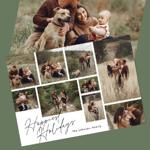 Cartão De Festividades Natal branco preto moderno 9 Foto mais feliz