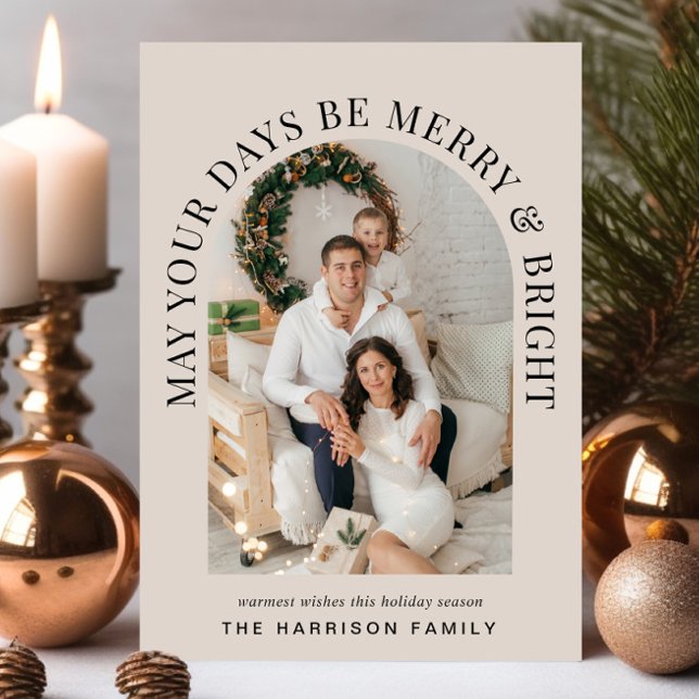 Cartão De Festividades Natal brilhante da Feliz de Fotografias de Arch (Share the love and warmth of the holiday season with this personalized photo Christmas card)