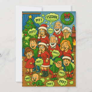 Cartão De Festividades Natal Caótico da Família Que Solta Pum