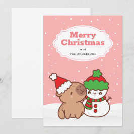 Cartão De Festividades Natal Capybara E Snowman Cute