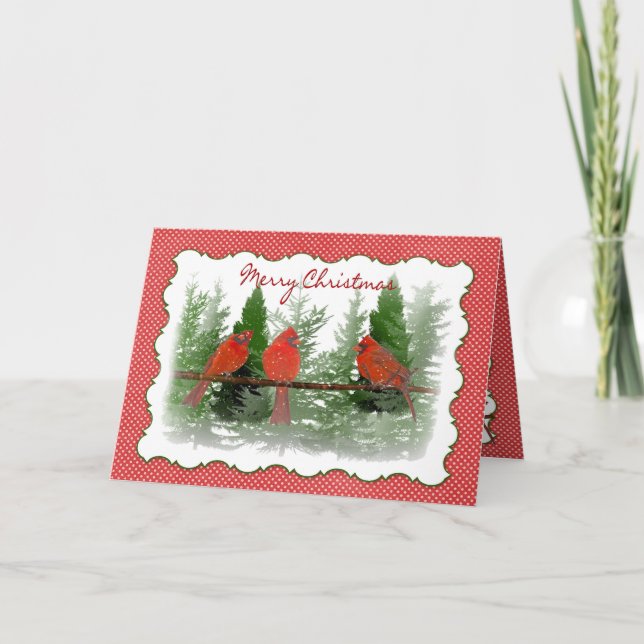 Cartão De Festividades Natal - Cardeais Vermelhos Emitidos no Branch (Frente)