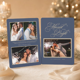 Cartão De Festividades Natal Casado e Brilhante Foto Azul Ardósia