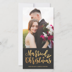 Cartão De Festividades Natal casado Foto Dourada do Pinheiro Moderno