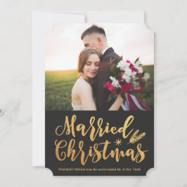 Cartão De Festividades Natal casado moderno | Foto Dourada Pine