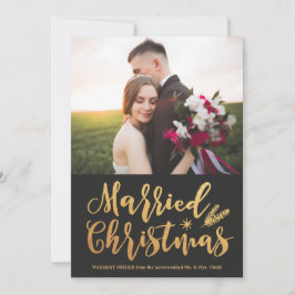 Cartão De Festividades Natal casado moderno | Foto Dourada Pine