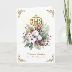 Cartão De Festividades Natal Católico IHS Poinsettia Floral
