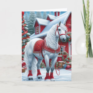 Cartão De Festividades Natal Cavalo Branco Lindo