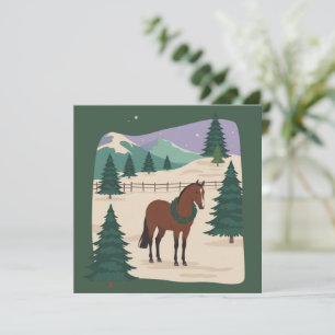 Cartão De Festividades Natal Cavalo Vintage Estilo 90 Retro Árvore de Nat