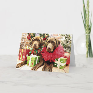 Cartão De Festividades Natal - Chocolate Labrador - Hershey & Zena