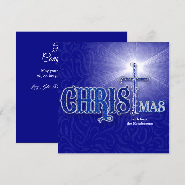 Cartão De Festividades Natal Christian Cross Silver e Blue (Frente/Verso)