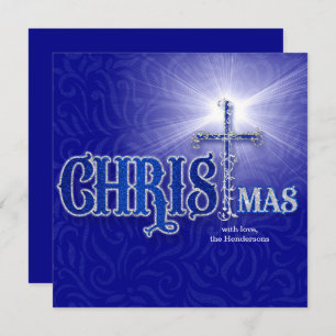 Cartão De Festividades Natal Christian Cross Silver e Blue