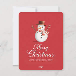 Cartão De Festividades Natal clássico da família Red Snowman