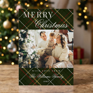 Cartão De Festividades Natal Clássico Elegante Xadrez Verde 1 Foto