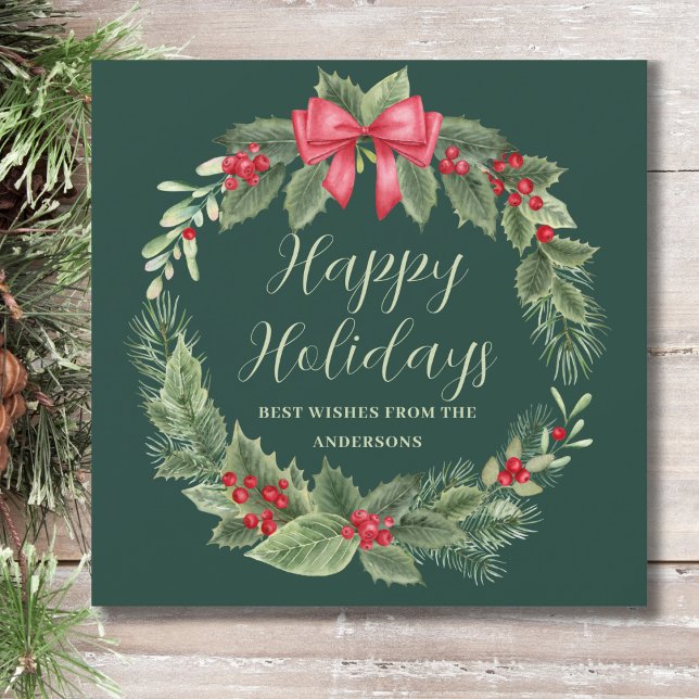 Cartão De Festividades Natal clássico em Wreath (Criador carregado)