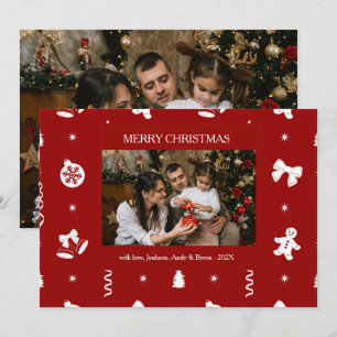 Cartão De Festividades Natal Clássico Fofo Vermelho e Branco