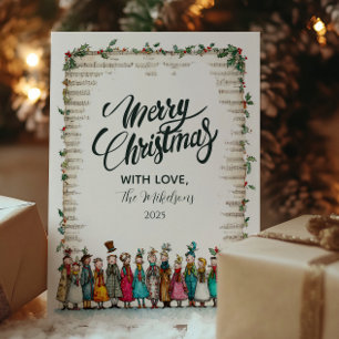Cartão De Festividades Natal Clássico Holly e Carolers