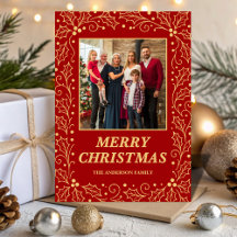 Natal Clássico Vermelho e Dourado Antigo com Foto 