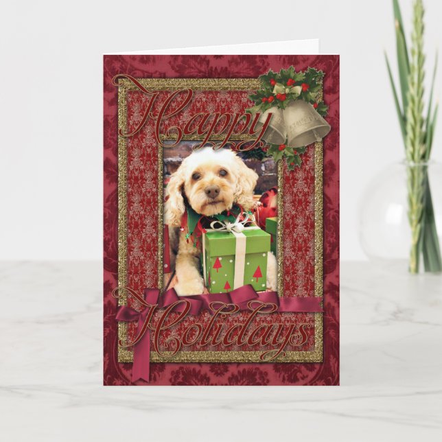 Cartão De Festividades Natal - Cockapoo - reboque (Frente)