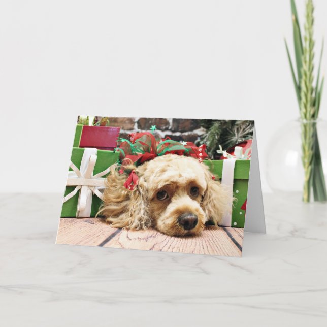 Cartão De Festividades Natal - Cockapoo - rubi (Frente)