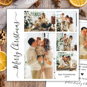 Cartão De Festividades Natal Colagem de 5 Fotos Preto e Branco Moderna