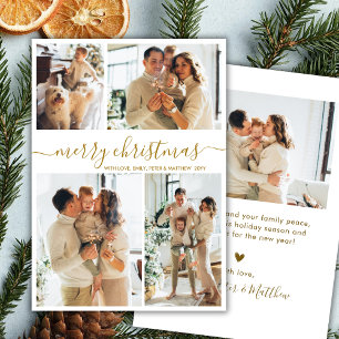 Cartão De Festividades Natal Colagem de Fotos 4 Elegante Script Dourado