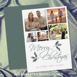 Cartão De Festividades Natal Colagem de Fotos de Azevinho Moderno e Elega