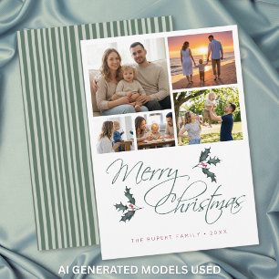 Cartão De Festividades Natal Colagem de Fotos de Azevinho Moderno e Elega