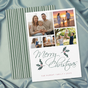 Cartão De Festividades Natal Colagem de Fotos de Azevinho Moderno e Elega