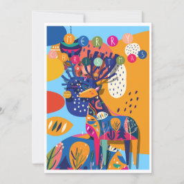 Cartão De Festividades Natal Colorido Abstrato Rena Personalizado