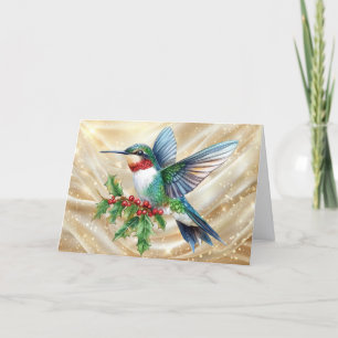 Cartão De Festividades Natal Colorido com Beija-flor