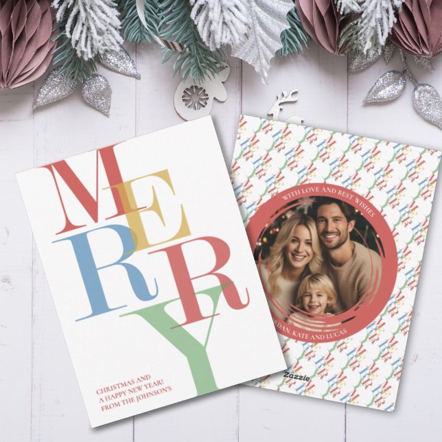 Cartão De Festividades Natal Colorido da feliz (Merry Modern Christmas Card)