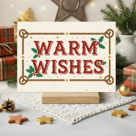 Cartão De Festividades Natal com Desejos Quentes no Estilo Western Retrô