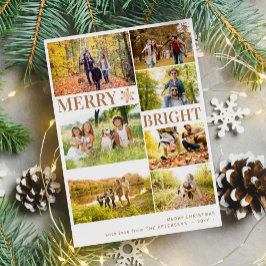 Cartão De Festividades Natal com floco de neve de ouro de colagem de foto