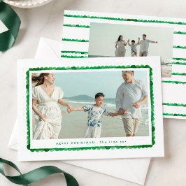 Cartão De Festividades Natal com Foto da Família em Verde Escamado Prep