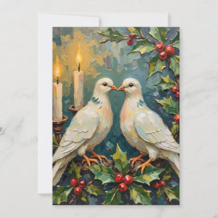 Cartão De Festividades Natal com Pombas Brancas Vintage e Grinalda de Aze